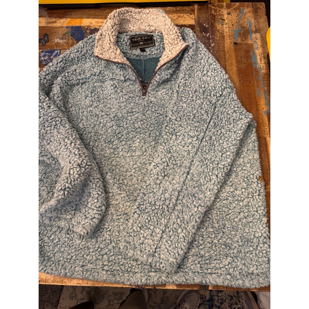True Grit Frosty Tipped Pile 1/4 Zip Sherpa Fleece Pullover Blue XL